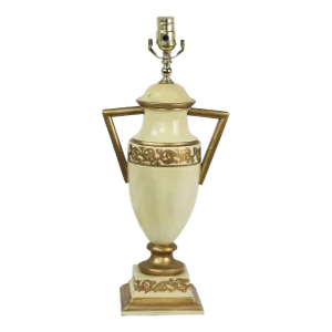 Retro Yellow Hand Painted Gold Pattern Trophy Table Lamp, Brunschwig & Fils Old Collection