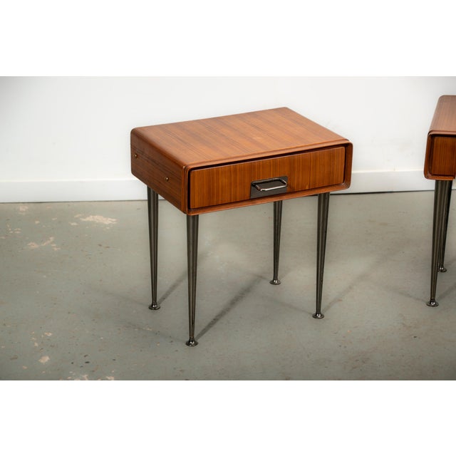 Brown Italian Nightstands in Teak with Brass Details. 1970s, Set of 2 For Sale - Image 8 of 12