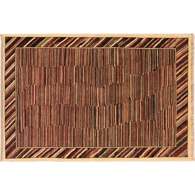 Boho Chic Gabbeh Blue/Red Wool Rug - 3'3'' X 4'9'' For Sale - Image 9 of 10
