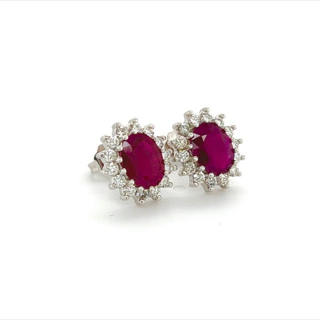 Natural Ruby Diamond Earrings 14k Gold 4.04 TCW Certified For Sale - Image 4 of 11