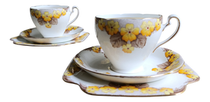 Cups, Saucers and Square Plates from Caversham, England, 1940s, Set of 6