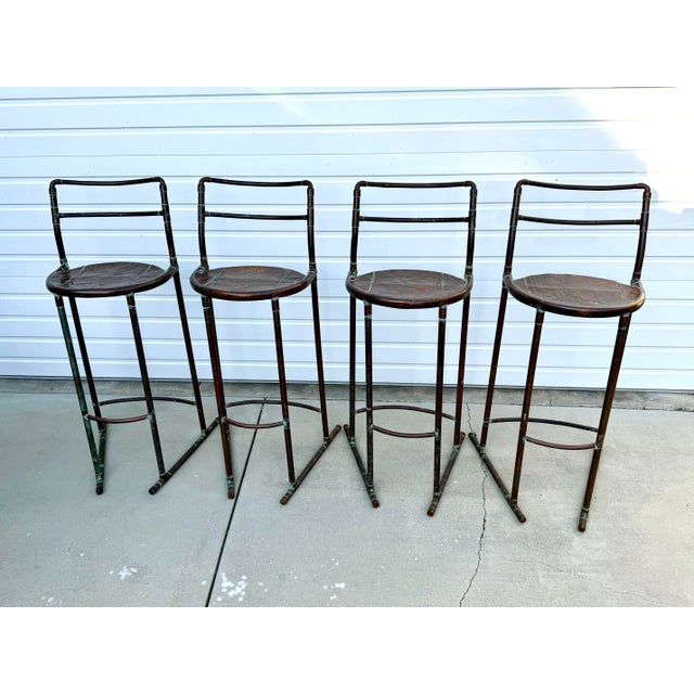 1990s Copper Bar Stool Set of 4 Handmade For Sale - Image 4 of 12