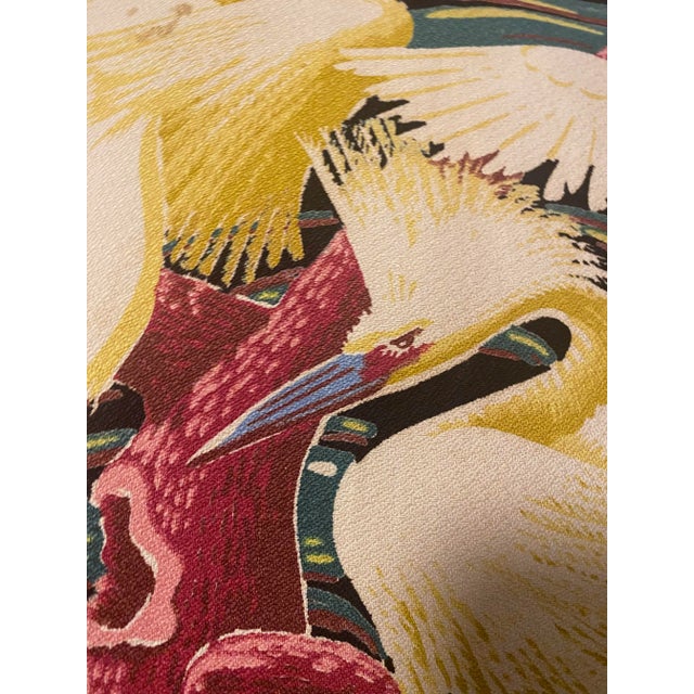 Vintage Tropical Egrets and Palm Leaves Pillows with Pom Pom Trim - a Pair For Sale - Image 6 of 13