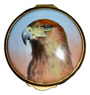 VTg. Ashley Enamel's Trinket Box Hand Painted Kestrel Hawk Bird of Prey Blue