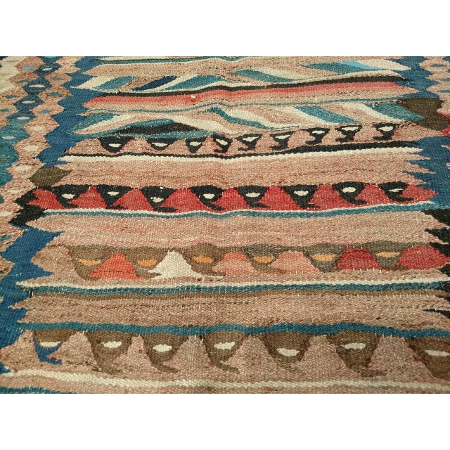 Antique Kurdish Bidjar Tribal Kilim Rug, Handwoven Wool, Stripe Pattern, Turquoise & Yellow, 5x9 For Sale - Image 13 of 15