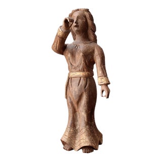 17th–18th Century European Giltwood Carved Female Figure, 18.5” Tall For Sale
