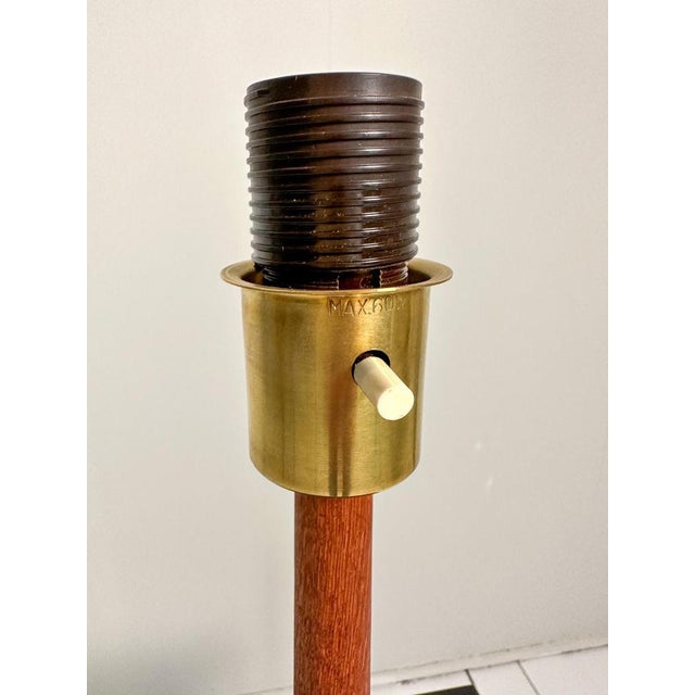 Mid-Century Teak and Cotton Table Lamp attributed to Einar Bäckström, Sweden, 1950s For Sale - Image 11 of 14