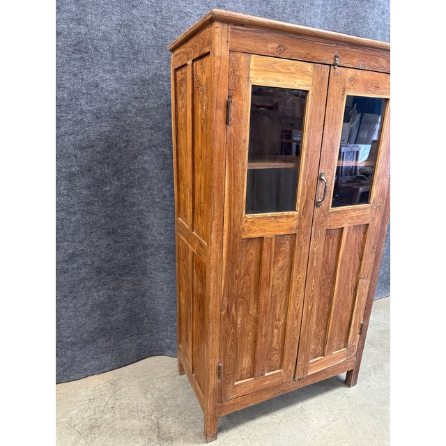 Rustic Solid Wood Glass Front Cabinet For Sale In Boston - Image 6 of 7
