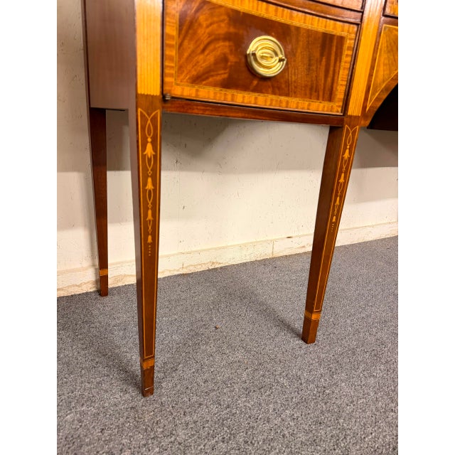 Late 20th Century Hepplewhite Style Mahogany Console Sideboard With Satinwood Inlay, Circa 1990 For Sale - Image 10 of 12