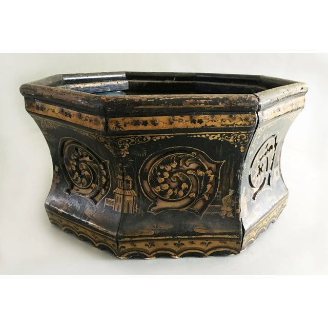 Black Regency Chinoiserie Papier-Mâché Jardiniere For Sale - Image 8 of 8