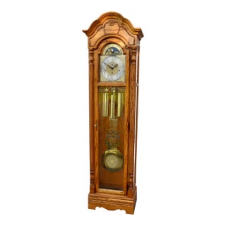 Howard Miller Oak Grandfather Clock Moon Dial Triple Chime Floor Tall Case For Sale