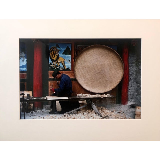 Mat measures 20 X 26 sight measures 13 X 19.5 Jiu Zhai Gai Sichuan nature preserve colorful painted architecture with lion...