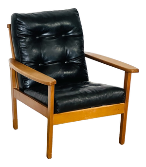 Vintage Scandinavian Lounge Chair in Black Leather and Wood, 1960s