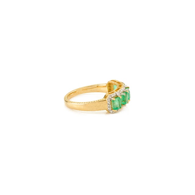 Metal 5 Octagon Cut Emerald Halo Diamond Ring Size 5 For Sale - Image 7 of 15