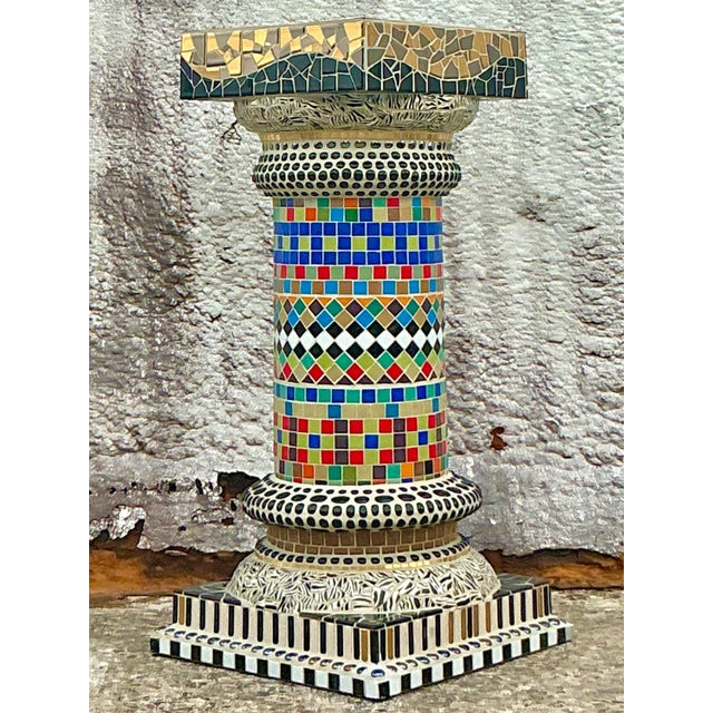 Boho Chic Vintage Boho Glass Mosaic Block Pedestal For Sale - Image 3 of 10