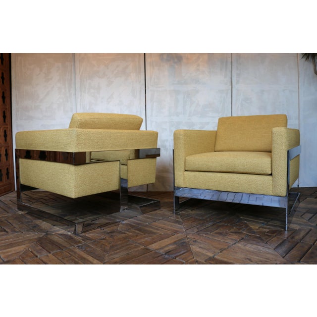 Mid-Century Pair of T-Back “Floating Cube” Lounge Chairs Milo Baughman Style — Circa 1970s For Sale - Image 10 of 18
