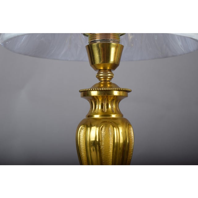 Brass and Silver-Toned Table Lamp with Leaf Base and Pleated Shade, 1960s For Sale - Image 10 of 15