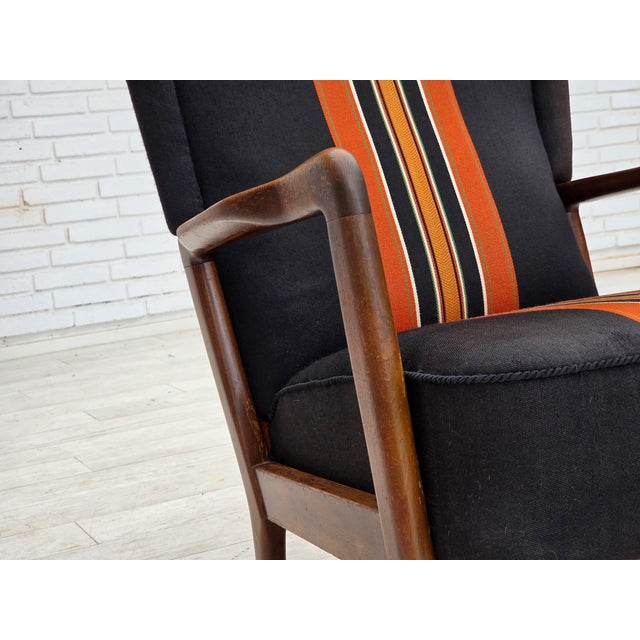Mid-Century Modern Danish Highback Armchair in Wool and Beech by Fritz Hansen, 1960s For Sale - Image 3 of 18