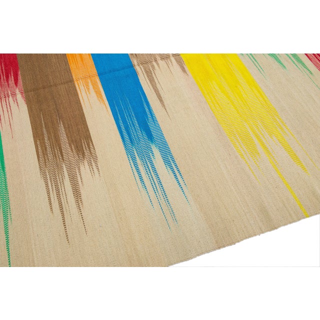 Modern Flatweave Kilim Multicolor Abstract Designed Handmade Wool Rug For Sale - Image 9 of 11
