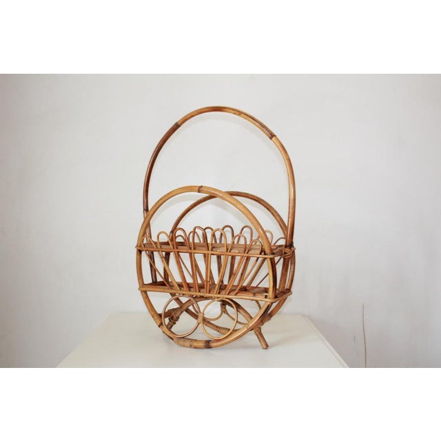 Mid-Century Modern Wicker and Bamboo Porta Magazine Rack, 1960s For Sale - Image 3 of 16