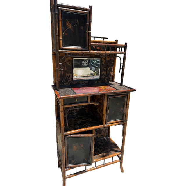 Chinoiserie Antique Regency Chinoiserie Bamboo Whatnot Cabinet Bookcase For Sale - Image 3 of 3