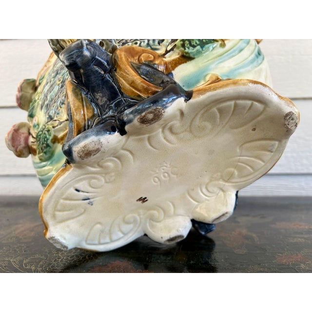 Antique French Majolica Jardinière Planter Peacock Onnaing Large Cache Pot C1880 For Sale - Image 18 of 18