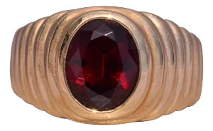 The Claret: Gentleman's Bezel Set Garnet Ring in Yellow Gold