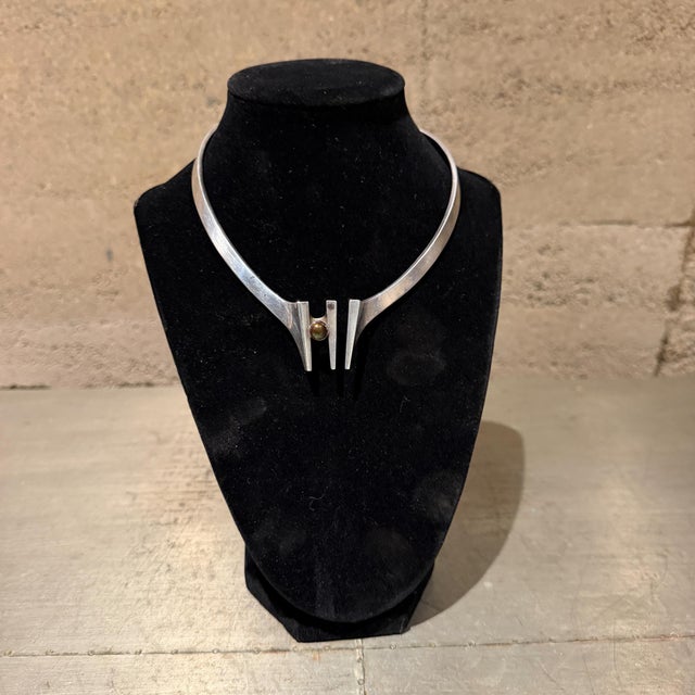 1960s Vintage Mexican Modernist Sterling Silver Collar Necklace For Sale - Image 5 of 14