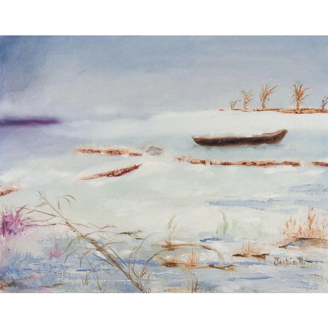 Mid 20th Century Winter Lake Painting For Sale