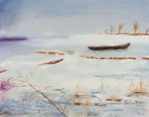 Mid 20th Century Winter Lake Painting