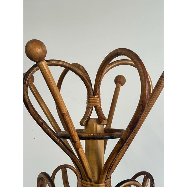 Contemporary 1960s Italian Bamboo and Rattan Coat Rack Tree Attributed to Rosenthal Netter For Sale - Image 3 of 9