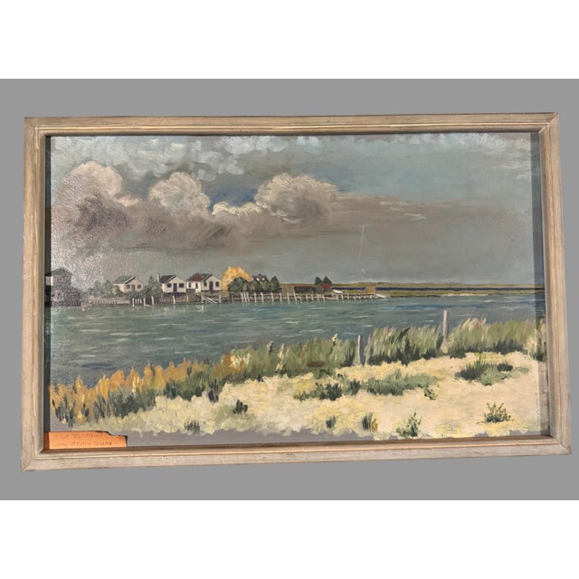 Paint Vintage Country Seaside Landscape Oil Painting on Board Long Beach Island Nj For Sale - Image 7 of 12