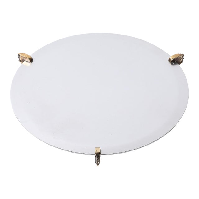 Art Deco Aluminum Serving Tray With Sculptural Brass Supports For Sale