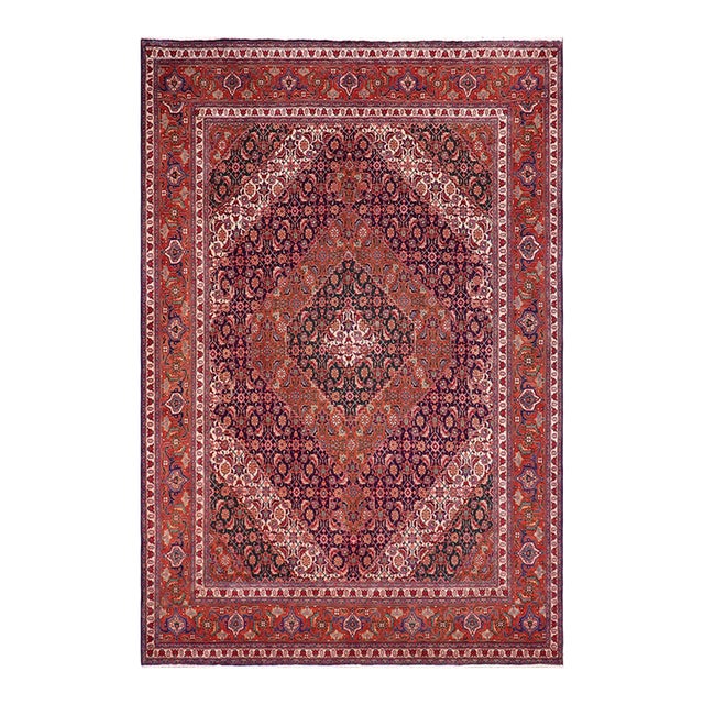 Shabby Chic Vintage Persian Tabriz Mahi Purple/Rust Wool Rug - 10'0'' X 12'7'' For Sale