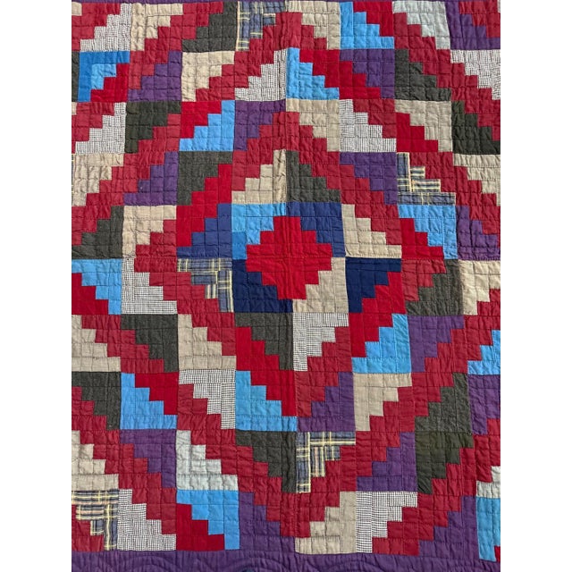 American Antique American Lancester County Log Cabin Barn Raising Quilt with Boro Backing For Sale - Image 3 of 17