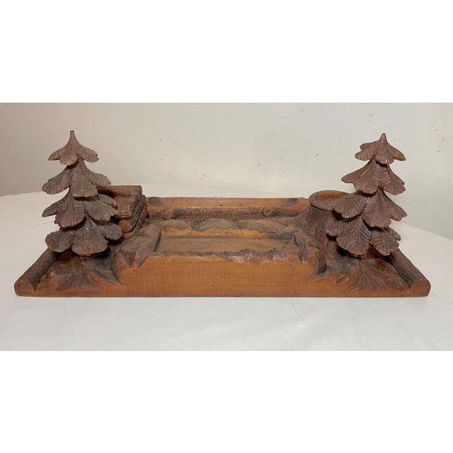 Huge Antique 1800's Carved Black Forest Wood German Desk Inkwell Stand Sculpture For Sale - Image 9 of 14