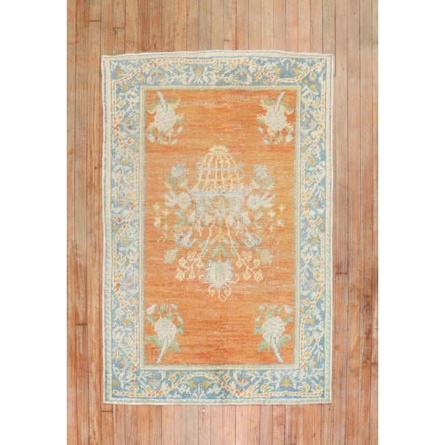 Antique Zabihi Collection Oushak Orange Floral Scatter Rug For Sale In New York - Image 6 of 8