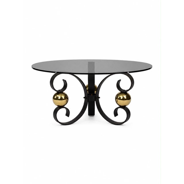 An elegant, characterful Italian Brutalist wrought iron coffee table reminiscent of the spectacular Italian design of the...