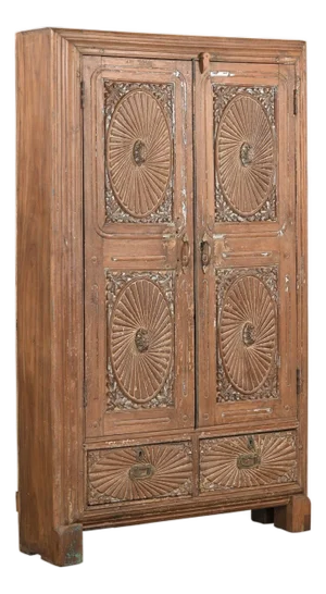 Antique Anglo/Indian Carved Teakwood Armoire