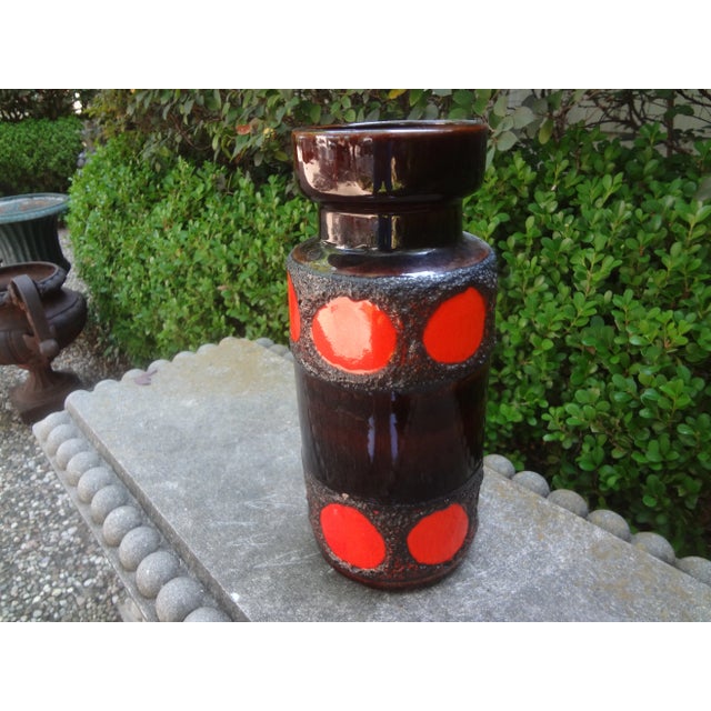 Mid-Century Modern 1960s West German Glazed Pottery Vase With Geometric Design For Sale - Image 3 of 9