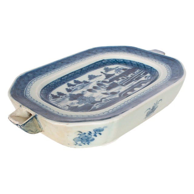 Asian Antique Chinese Qing Canton Blue & White Export Porcelain Warming Dish 1800 For Sale - Image 3 of 15