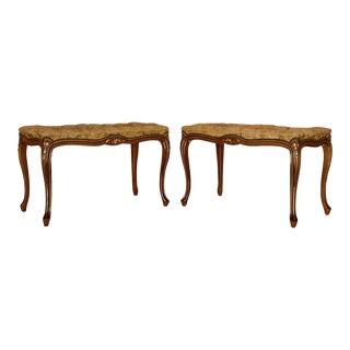 Pair of French Tufted Benches With Cabriole Legs For Sale