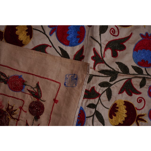 Textile Handcrafted Uzbek Suzani Wall Tapestry – Folk Art Bird & Tree Design Decor 3'5'' X 6'1'' For Sale - Image 7 of 11