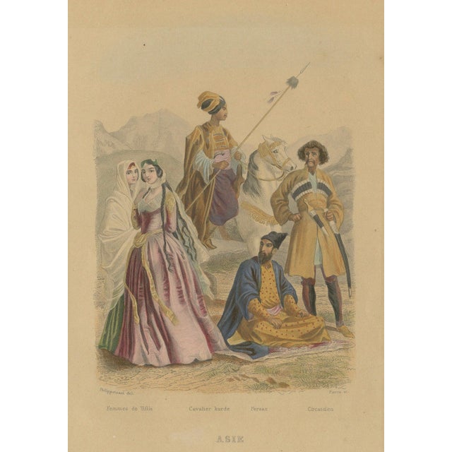 After Henri Félix Emmanuel Philippoteaux, Persian, Kurdish & Circassian Costumes, 1860 For Sale - Image 9 of 9