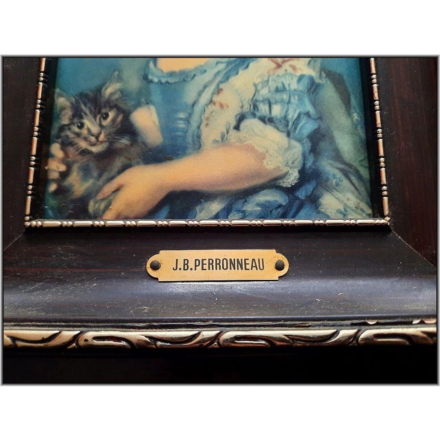 1930s Famous "Girl With a Cat" (1745) French Rococo Antique Painting - Enamel Porcelain Handmade Certified Collectible Wall Art (1930) For Sale - Image 5 of 6