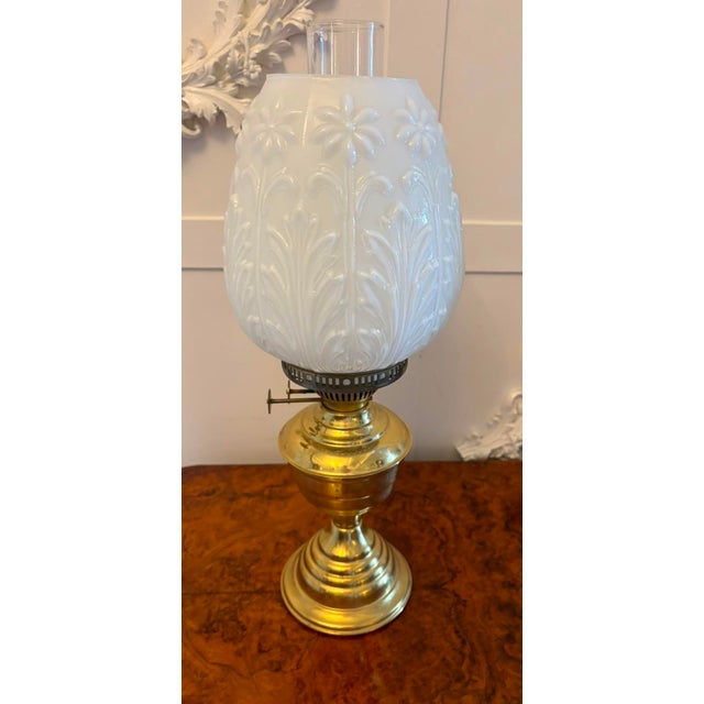 Antique Edwardian Brass Oil Lamps with Opaline Glass Shades, 1900, Set of 2 For Sale - Image 6 of 10