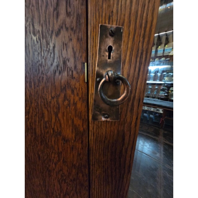 Chestnut Arts & Crafts Liberty Style Oak Mission Armoire Hand Hammered Copper Accents For Sale - Image 8 of 13