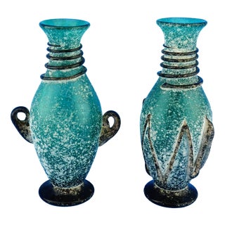 Green and Black Murano Glass Vases by C. Zeta, Italy, 1970s, Set of 2 For Sale