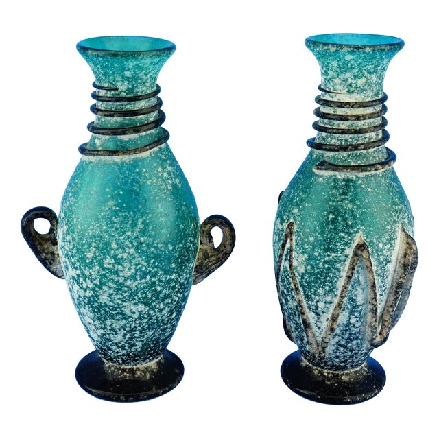 Green and Black Murano Glass Vases by C. Zeta, Italy, 1970s, Set of 2 For Sale