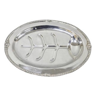 Vintage English Sheffield Silver Plated Meat Cutlery Oval Serving Platter Tray For Sale